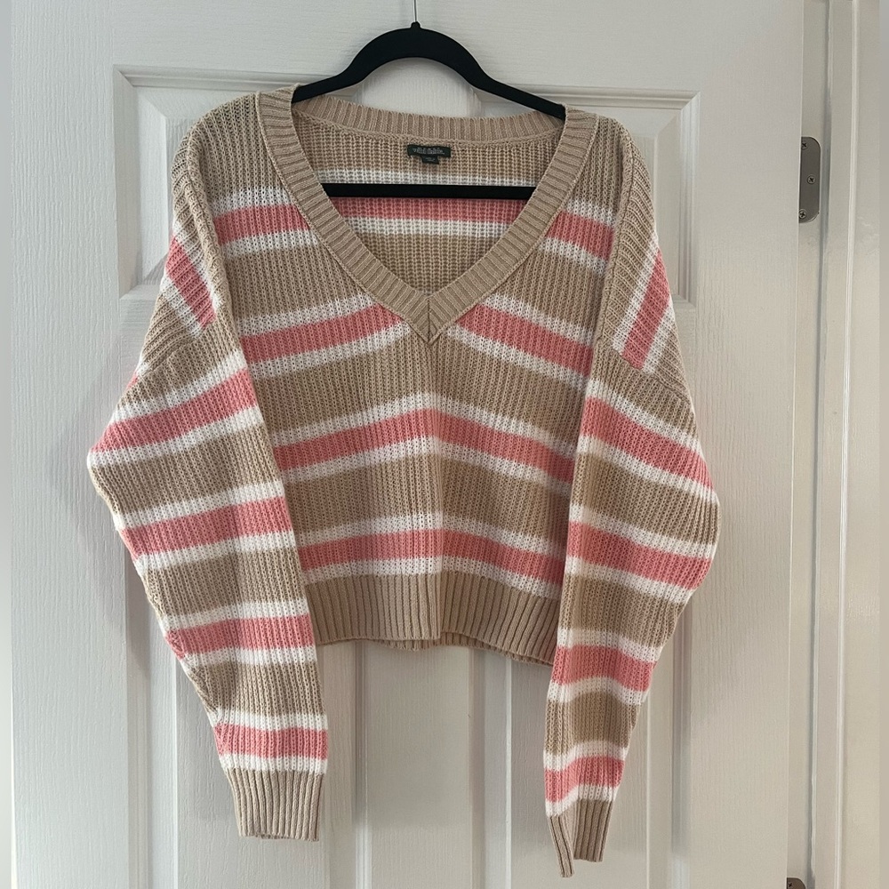 Wild Fable Striped V-Neck Sweater - Beige and Pink